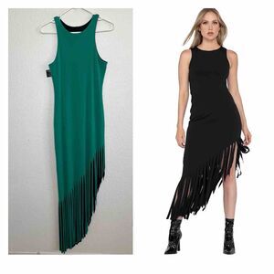 Eva Varro Women's Asymmetric Fringe Dress Reversible Black Green Small New ac27